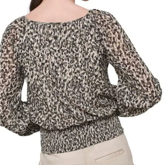 WHBM Camo Smocked Mesh Top, Size M, NWT - Picture 2 of 7